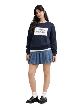 Tommy Hilfiger Navy Drop Shoulder Boxy Sweatshirt White Logo – Size Large EUC